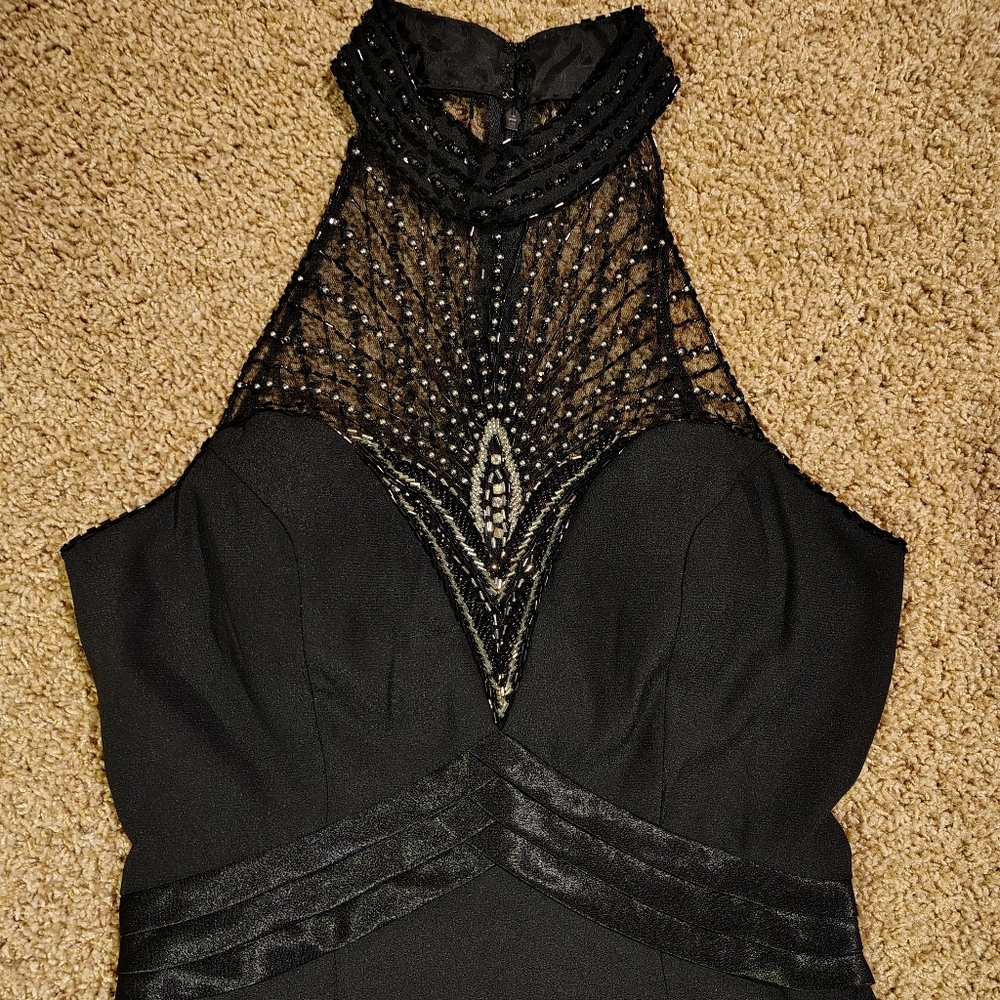 Vintage Alyce Designs Black Maxi Beaded Dress With Slit Size 8